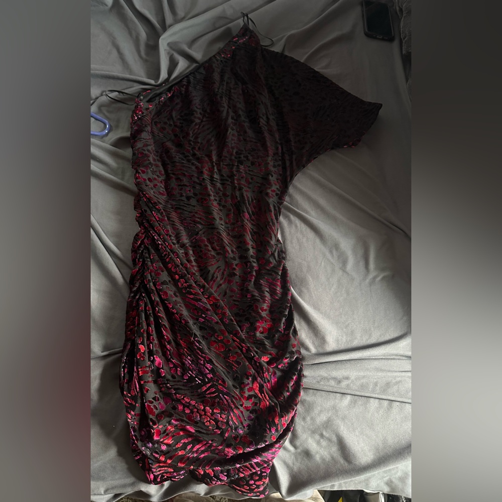 Moda International over the shoulder pink animal print dress